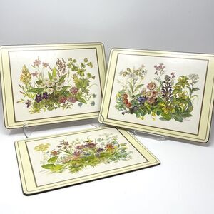 Vintage Pimpernel Hard Place Mats Meadow Flowers Cork Back 9” X 12” Set Of 3